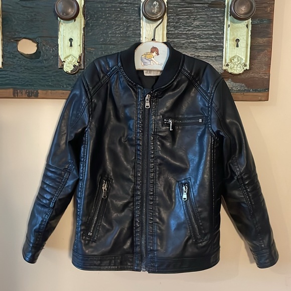 H&M Black Faux Leather Moto Jacket Size 5-6 Years - Picture 4 of 15